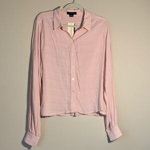 Sanctuary New Day Shirt Med Lt Pink Button Front XLong Poet Sleeve Slight Crop